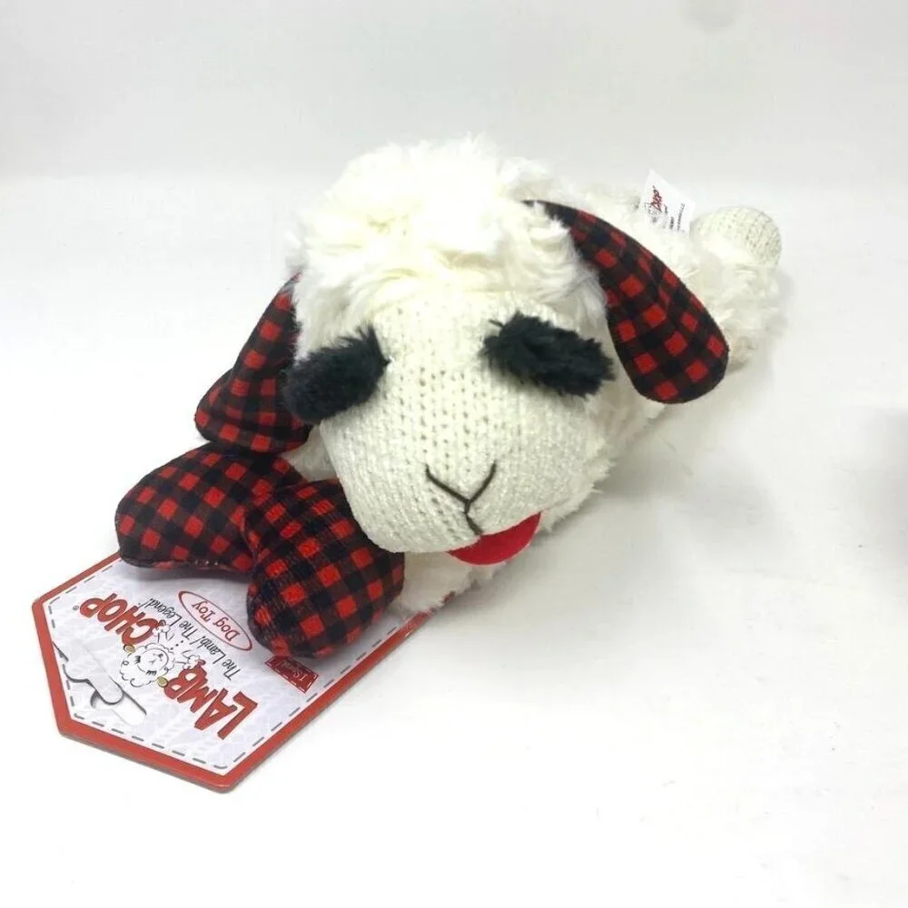 Multipet Lamb Chop with Red Buffalo Check Dog Interactive 10.5